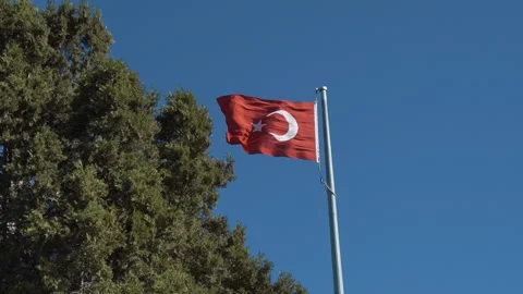 View of a waving Turkish flag Vídeo Stock 144586676