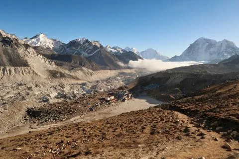View from the way up to Kala Patthar, Pather onto Gorakshep, Gorak Shep vil.. Stock Photos