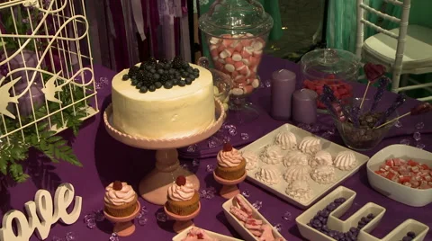 View of wedding table with desserts Stock Footage 43959461
