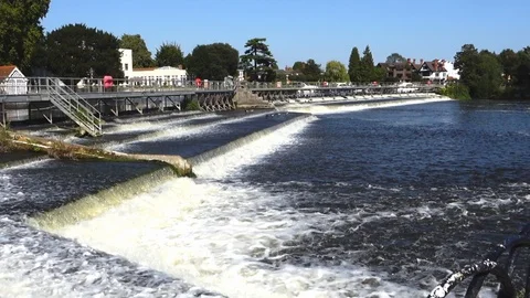 A view of the weir on The River Thames at Marlow in Buckinghamshire, UK Stock Footage 114980796