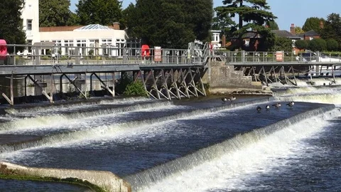 A view of the weir on The River Thames at Marlow in Buckinghamshire, UK Stock Footage 114980837
