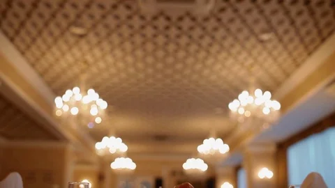 View of the well decorated wedding table Stock Footage 72375684