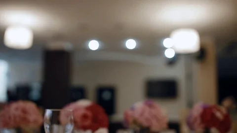 View of the well decorated wedding table Stock Footage 76734875