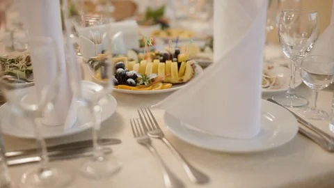 View of the well decorated wedding table Stock Footage 76734966