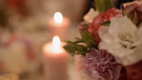 View of the well decorated wedding table Stock Footage 76735001