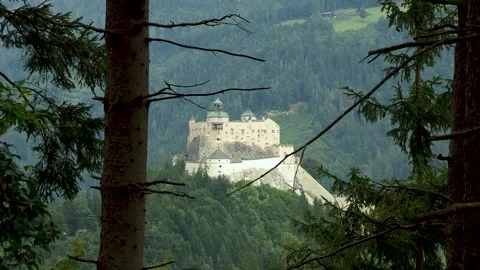 View to Werfen Castle from the forest in the west, Salzburg, Austria, Europe Video stock 315667571