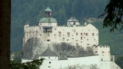 View to Werfen Castle from the forest in the west, Salzburg, Austria, Europe Stock Footage 315751334