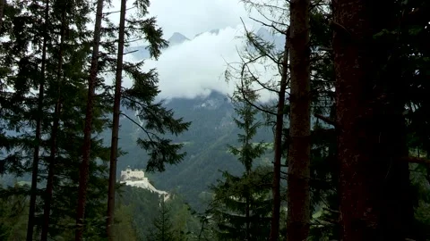 View to Werfen Castle from the forest in the west, Salzburg, Austria, Europe Stock Footage 315751360