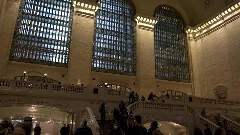 View of West balcony in Vanderbilt Hall at Grand Central Station in NYC Stock Footage 200689388