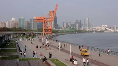 View of the West Bund in Shanghai Stock Footage 130836020