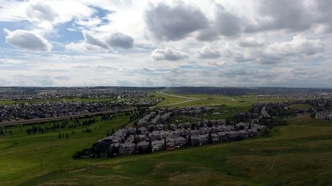 View West of Calgary Alberta Canada Fly Back Aerial by Panorama Hills Stock Footage 92323219