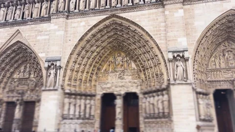 View of the western facade of the cathedral. Paris, France. Out of focus. Stock Footage 319432654