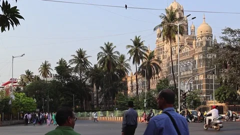 View of the Western Railway Head Office and road traffic in Mumbai, India Stock Footage 301449464