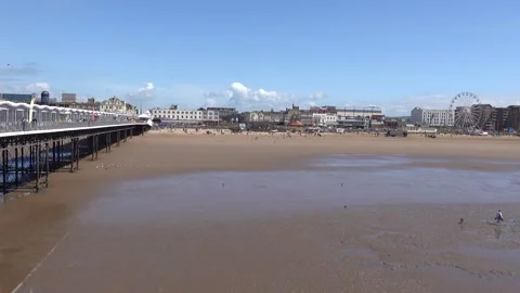 View of Weston-Super-Mare Beach camera panning left Stock Footage 291713136