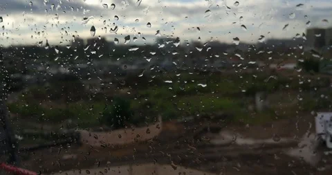 View from the wet window of a speeding train Stock Footage 111837578