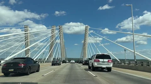 View while driving across the Goethals Bridge from New Jersey to Staten Island Stock Footage 310211261