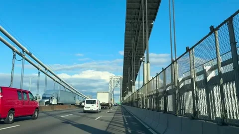 View while driving on George Washington Bridge from New Jersey to New York Stock Footage 318114022