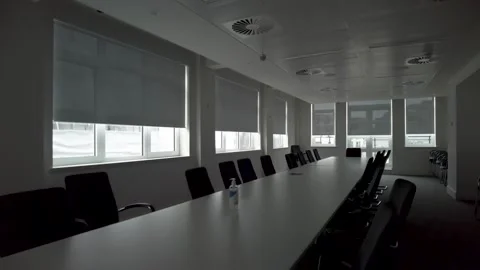 View of White and black office conference room with white rectangle shape Stock Footage 164837192