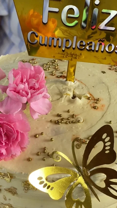 View of a white and pink cake at a birthday party Stock Footage 279682913
