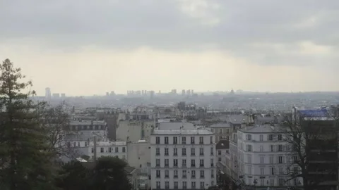 View of white buildings in height. City skyline on the horizon. Paris. Stock Footage 255825329