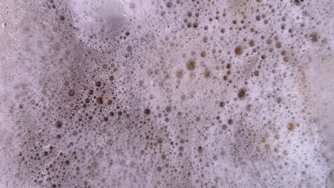 View of white foam with bursting detergent bubbles Video stock 302203534