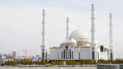 View of the white mosque Stock Footage 99610893