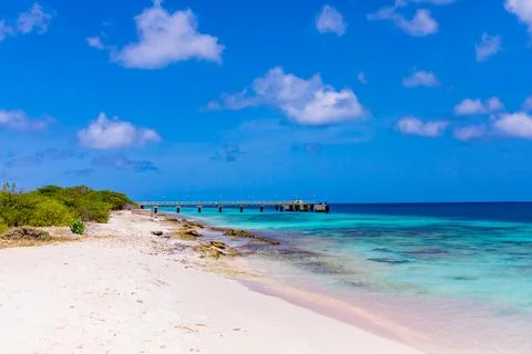 View of the white sandy beaches and clear blue waters of Bonaire, Netherlands Stock Photos