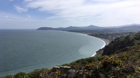 View of Wicklow Mountains and Coastline From Hilltop In Killiney, Ireland Stock Footage 89976848