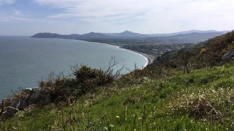 View of Wicklow Mountains and Coastline From Hilltop In Killiney, Ireland Stock Footage 89976858
