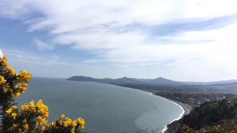 View of Wicklow Mountains and Coastline From Hilltop In Killiney, Ireland Stock Footage 89977702