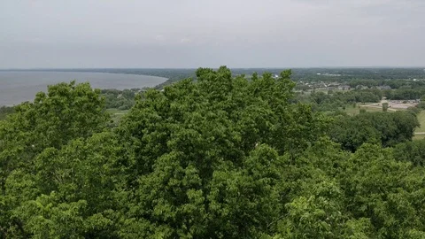 View of wide-open valley beside Lake Winnebago at high cliff state park in Stock Footage 92205251