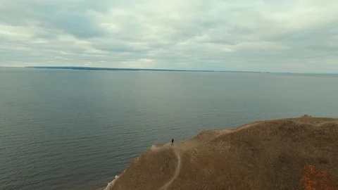 View of a wide river with a high cliff. Kamskoe Ustie Stock Footage 122273737
