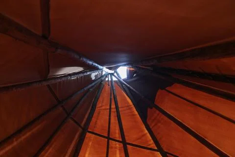 View of the wigwam structure from the inside, ethnic housing.... view of the  Stock Photos