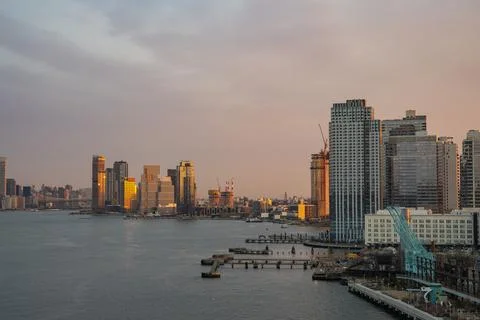View from the Williamsburg Bridge of the East River Skyline of NYC Stock Photos