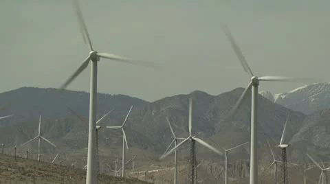 View of Wind Turbines with Mountains in the Background Stock-Footage 19169796