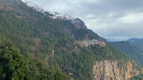 View of Winding Road and Valley Toward Chopta from Himalayan Mountain Roadside Stock Footage 311804059