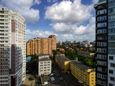 View from the window from above, on the new district of the city Stock Photos