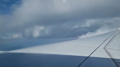 The view from the window of an air plane of clouds and blue sunny sky. Stock Footage 311762724