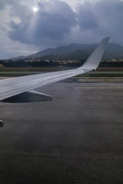 View from the window of an aircraft preparing for takeoff Stock Photos