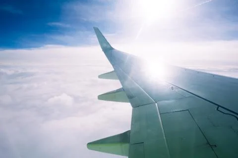 View from the window of an airplane flying Stock Photos