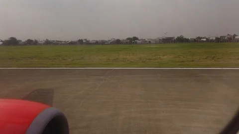 View from Window Airplane Take Off at Soekarno Hatta International Airport Stock Footage 108014684