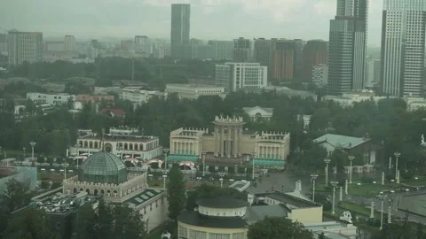 View from the window of autumn city Moscow after the rain. Top view Stock Footage 336795341