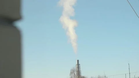 View from the window of the boiler room pipe, Russia, village Stock Footage 144981578