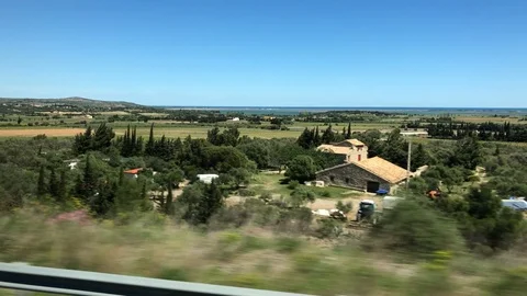 View from window of bus going through south France Stock Footage 107916388