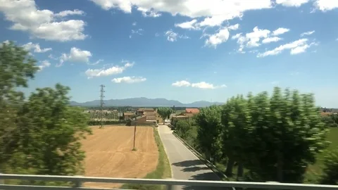 View from window of bus going through Catalonia to France. Slow mo Stock Footage 107917054