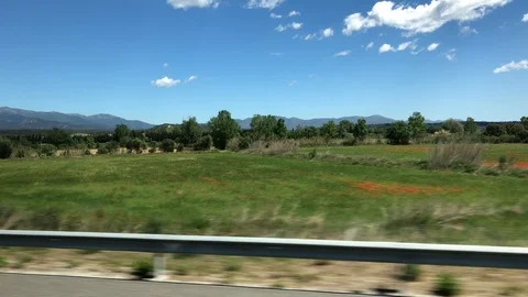 View from window of bus going through Catalonia to France Stock Footage 107917177
