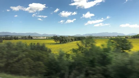 View from window of bus going through Catalonia to France Stock Footage 107917382