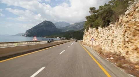View from the window of the bus moving on the way to Turkey from Antalya in Keme Video stock 7734399