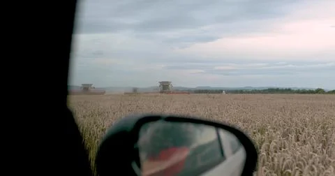 View from the window of a car moving along a field on which work is underwa.. Stock Photos