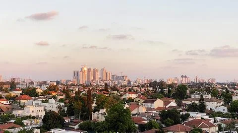 View from the window. The city at sunset 写真素材